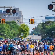 Racers line up at the starting line for the BWL Hometown Power 5K.